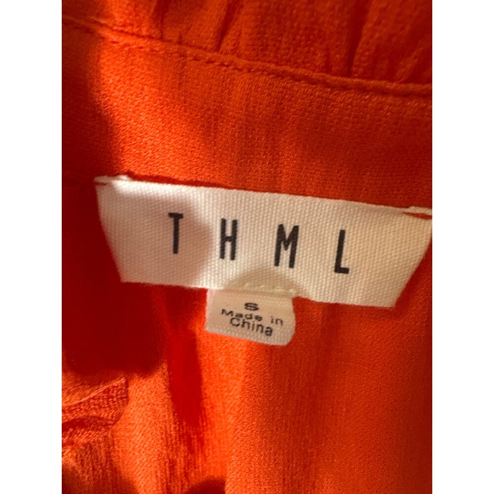 THML Orange With Pink Embroidery Short Sleeve Blouse Sz S - Picture 2 of 3
